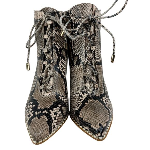 BCBGENERATION HINNA POINTED TOE HEELED ANKLE BOOTIES NATURAL SNAKE NWOB SIZE 6.5 - Picture 3 of 12
